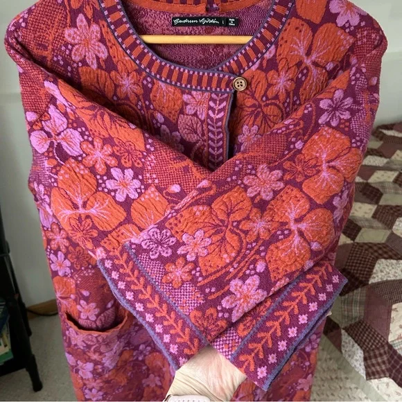 Gudrun Sjoden Ottilia Floral Knjt Coat Jacket Women’s Large - Picture 4 of 13